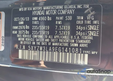 2014 Hyundai Santa Fe Sport 2.0L Turbo from USA, damaged, VIN 5XYZW3LA9EG141081